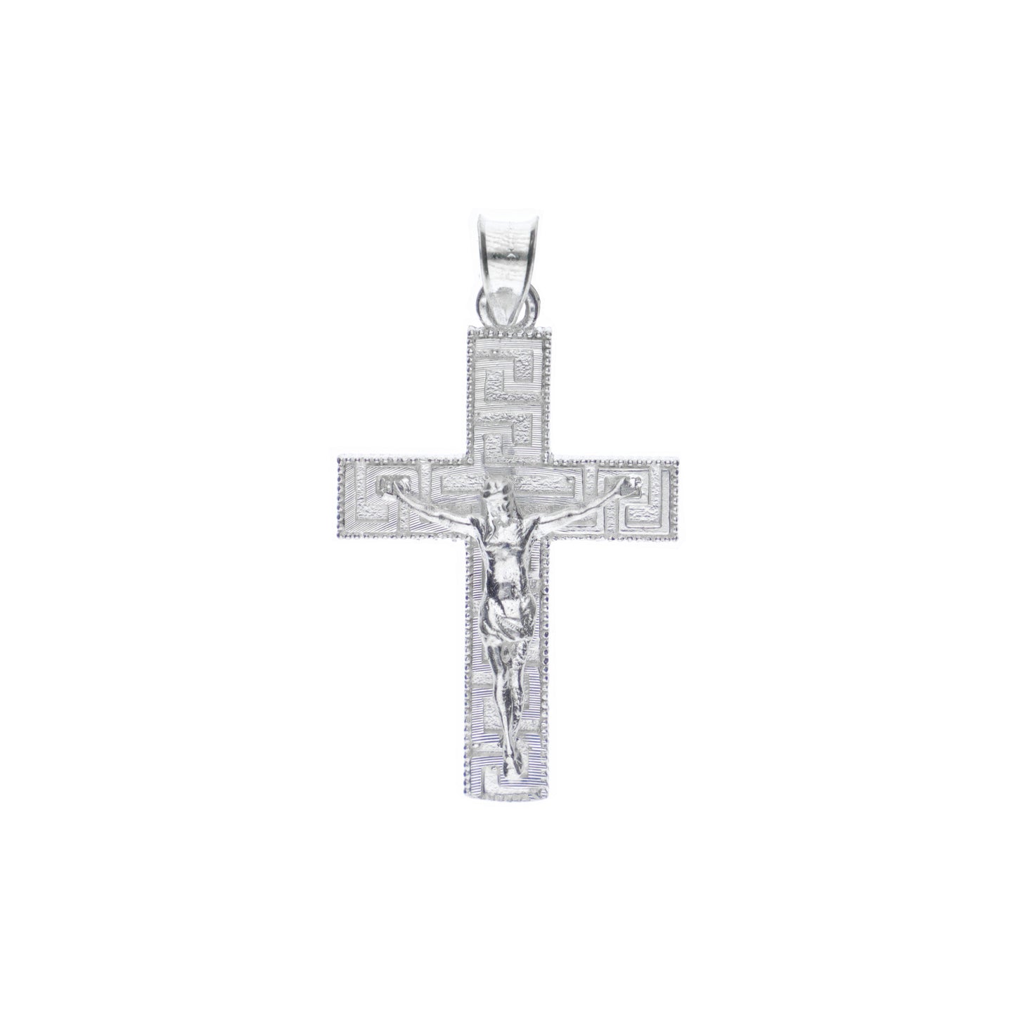 Cruz de Grecas diamantada Con Cristo de Plata 925