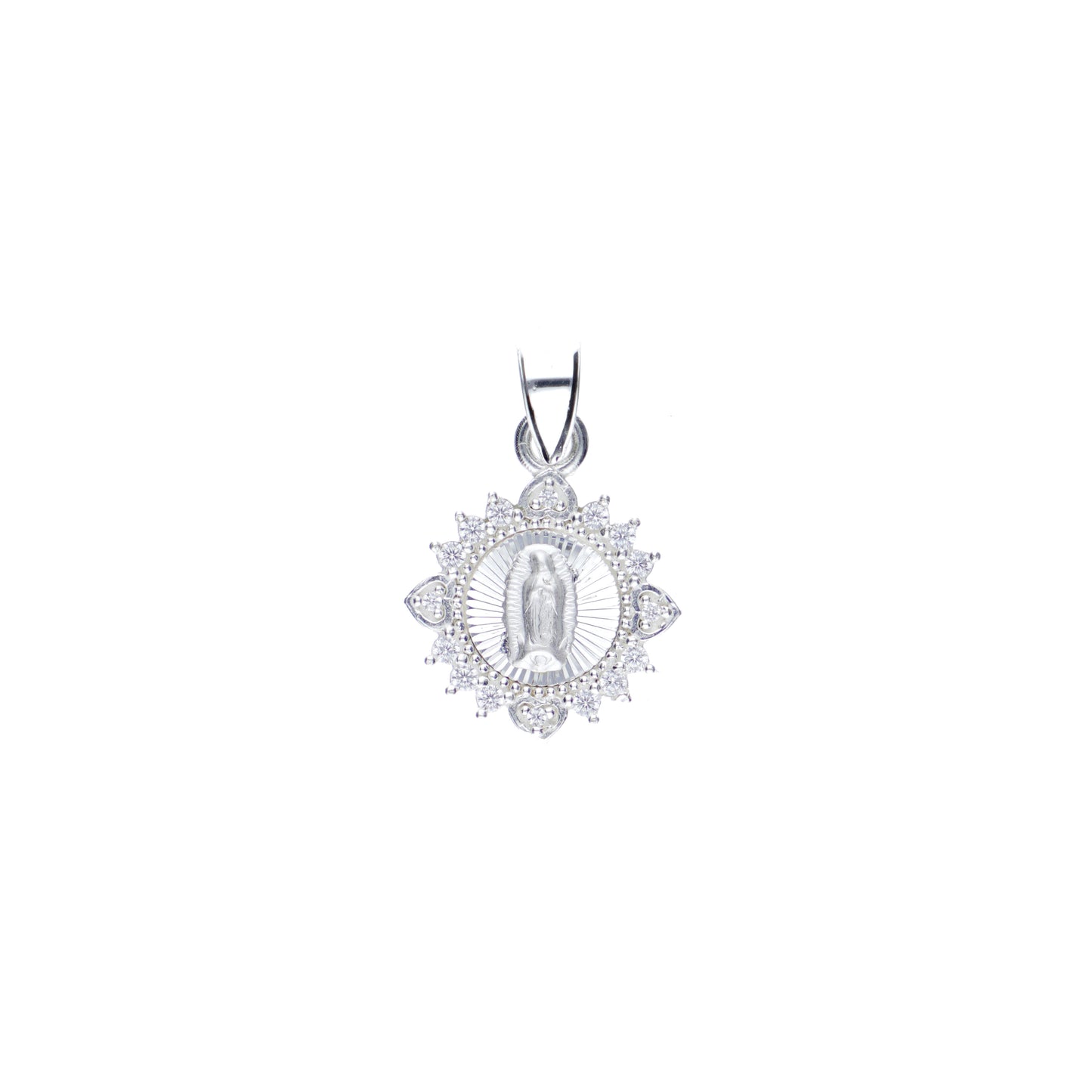 Medalla Corazón Redonda de la Virgen de Guadalupe con Piedra de Plata 925