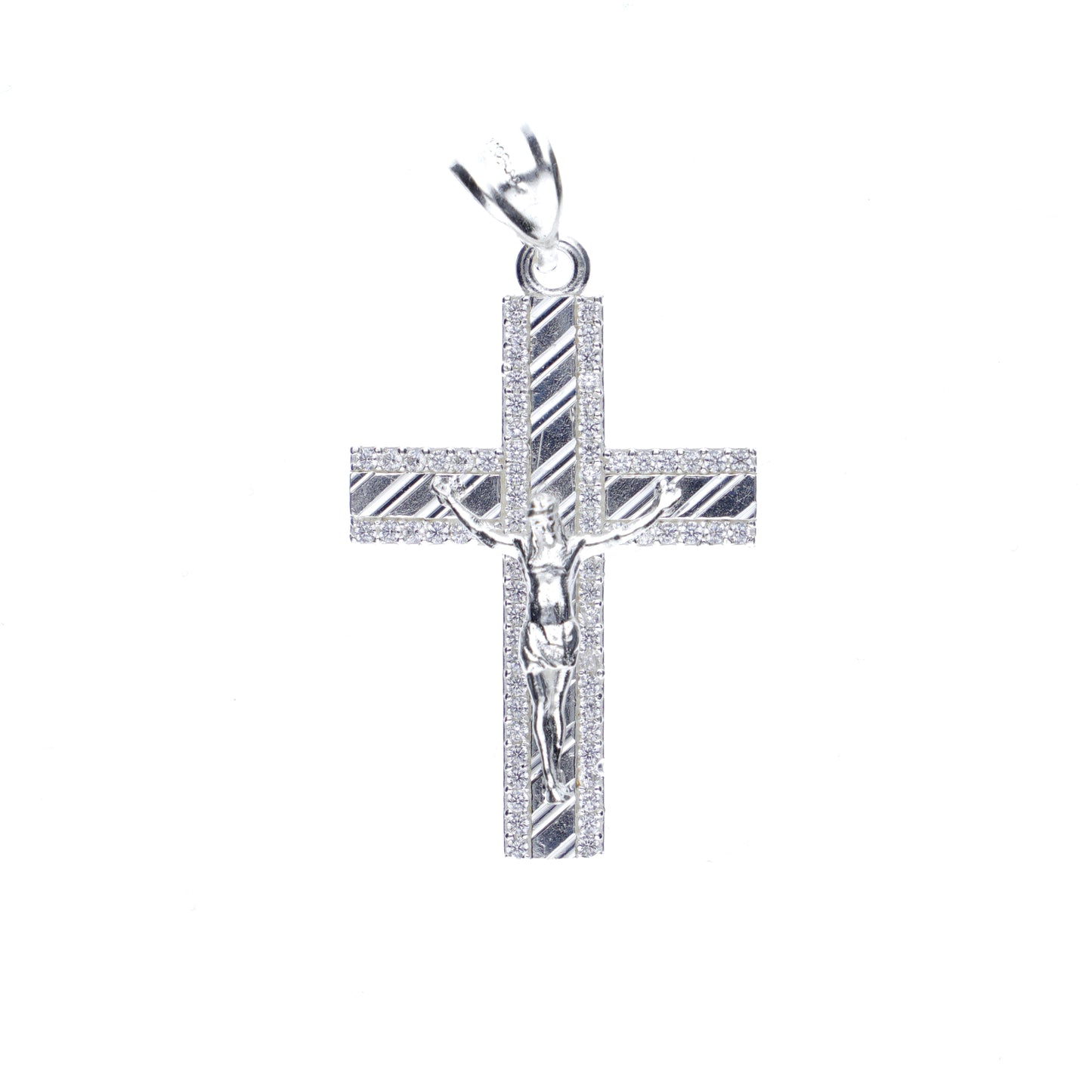 Cruz Espiga diamantada con Piedra Con Cristo de Plata 925