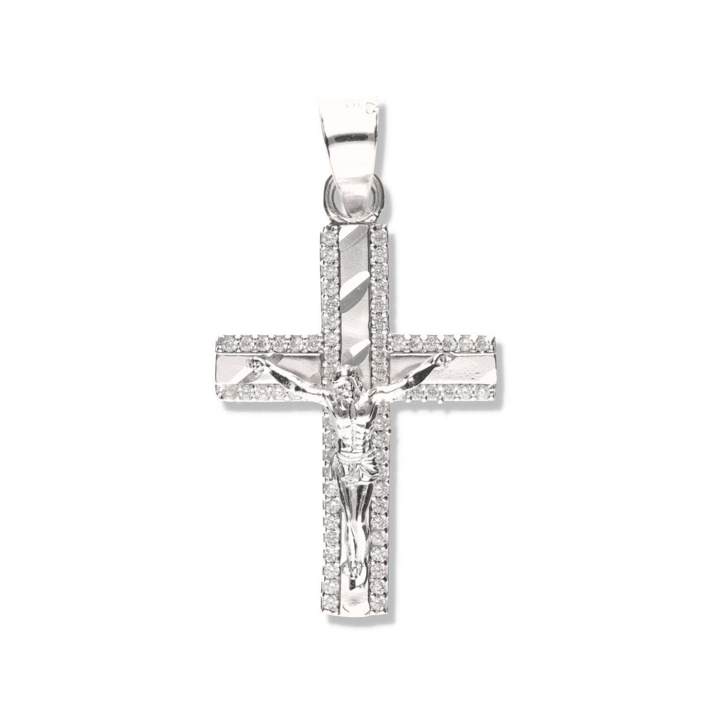 Cruz Espiga Mini diamantada con Piedra Con Cristo de Plata 925