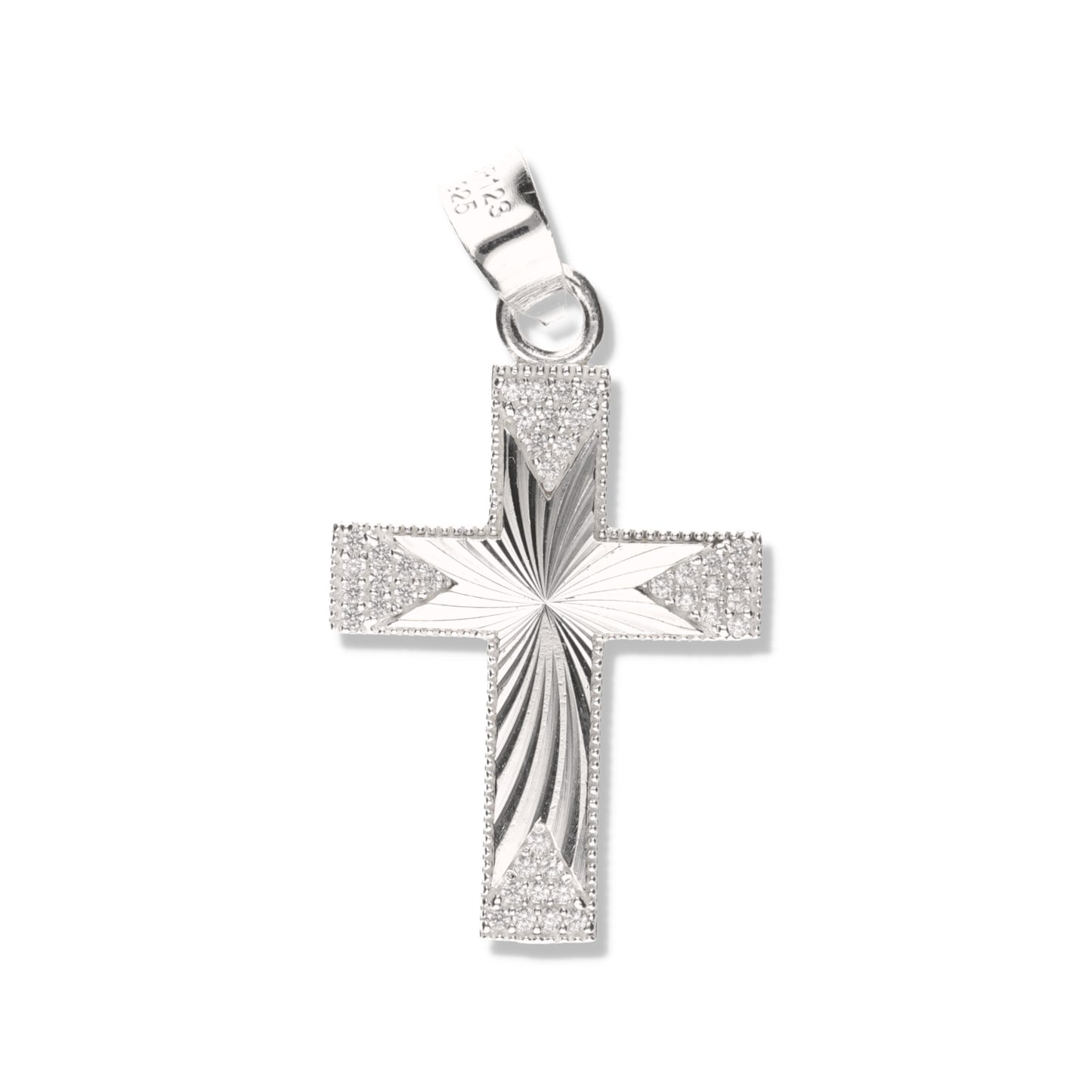 Cruz Radiante Mini diamantada con Piedra Sin Cristo de Plata 925