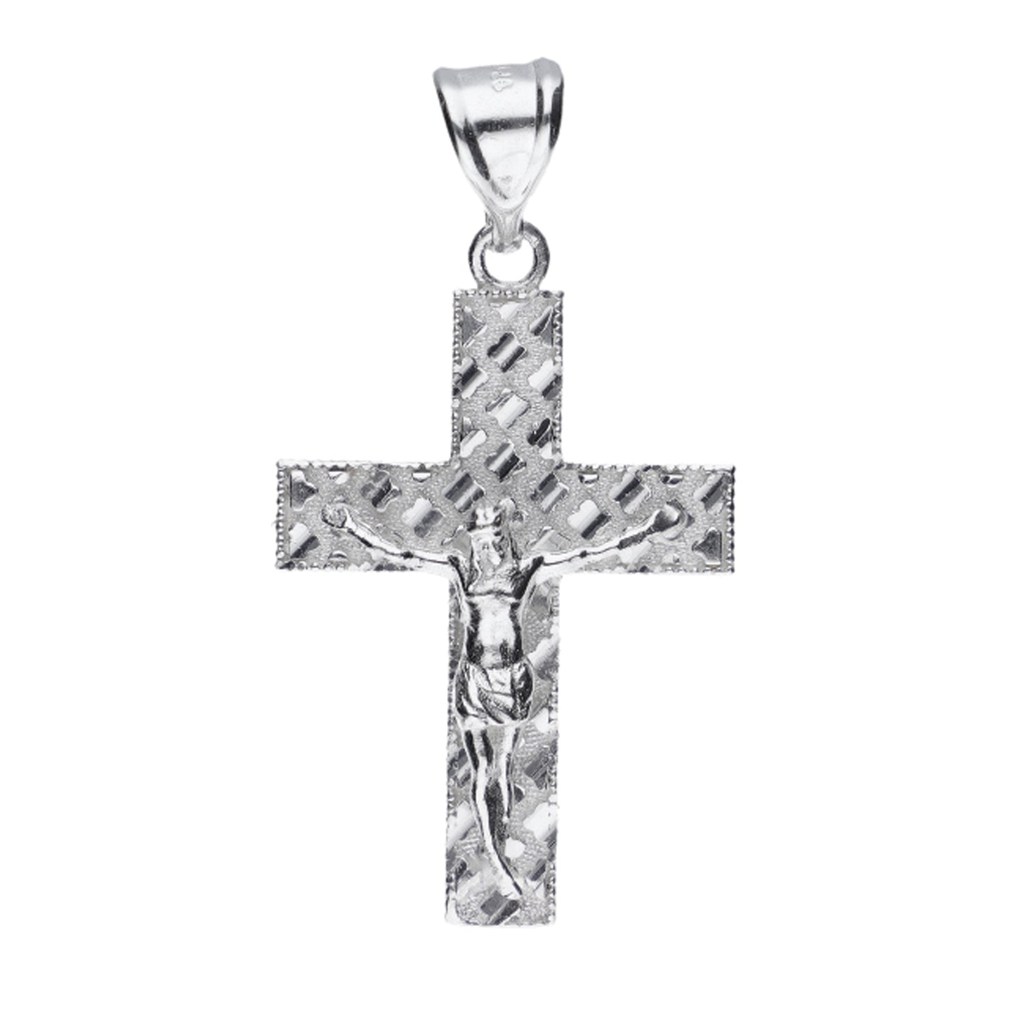 Cruz de Rombos Mini diamantada Con Cristo de Plata 925
