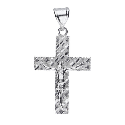 Cruz de Rombos Mini diamantada Con Cristo de Plata 925