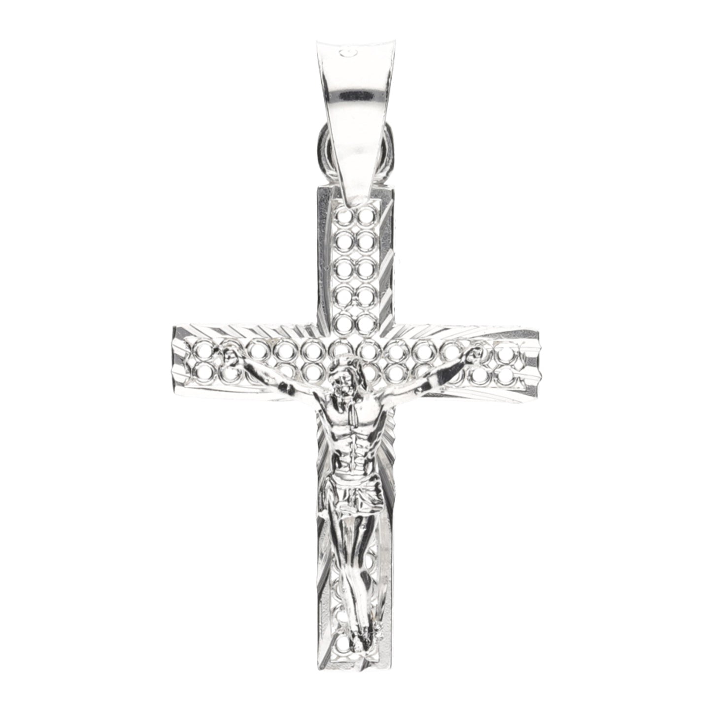 Cruz Perforada Mini diamantada Con Cristo de Plata 925