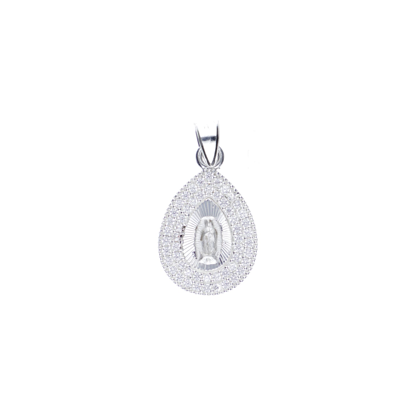 Medalla Gota Doble de la Virgen de Guadalupe con Piedra de Plata 925