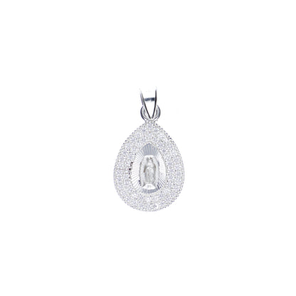 Medalla Gota Doble de la Virgen de Guadalupe con Piedra de Plata 925