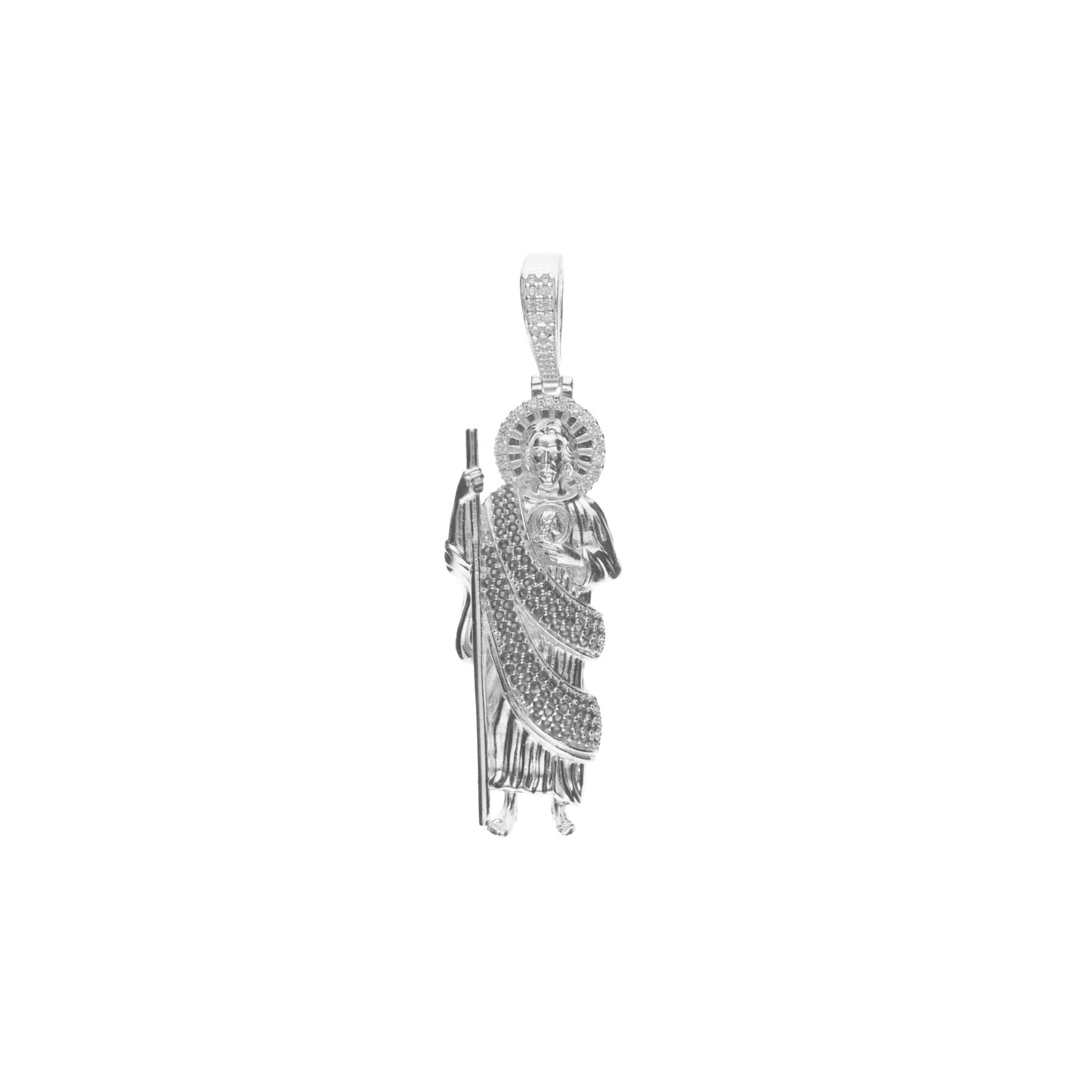 San Judas 3d mediano con Piedra con Manto Blanco de Plata 925