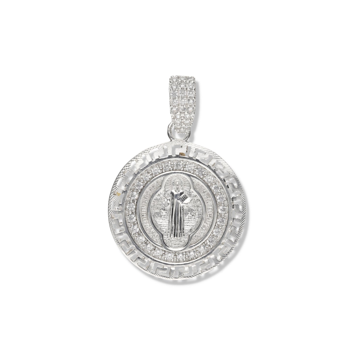 Medalla de Grecas de San Benito mediana con Piedra de Plata 925