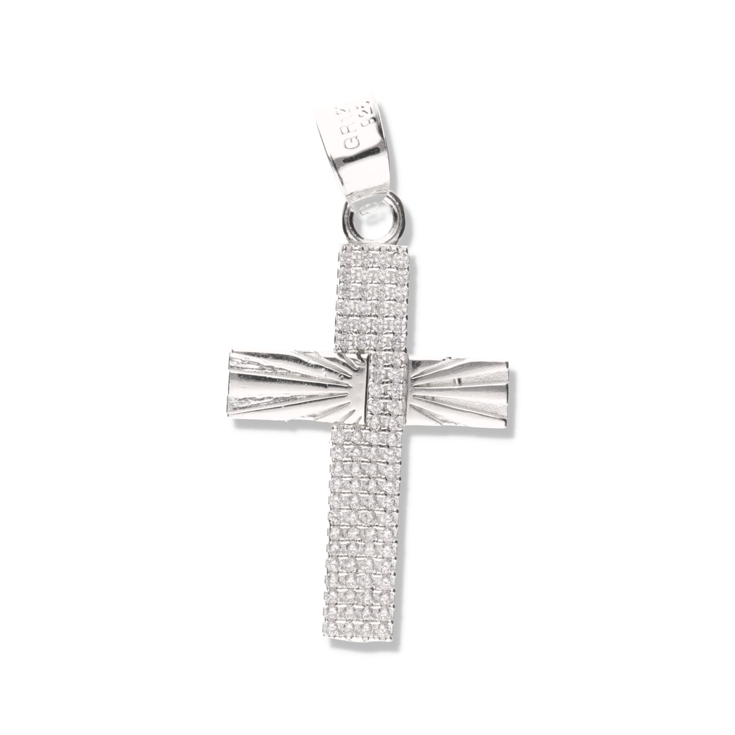 Cruz Solar Mini diamantada con Piedra Sin Cristo de Plata 925