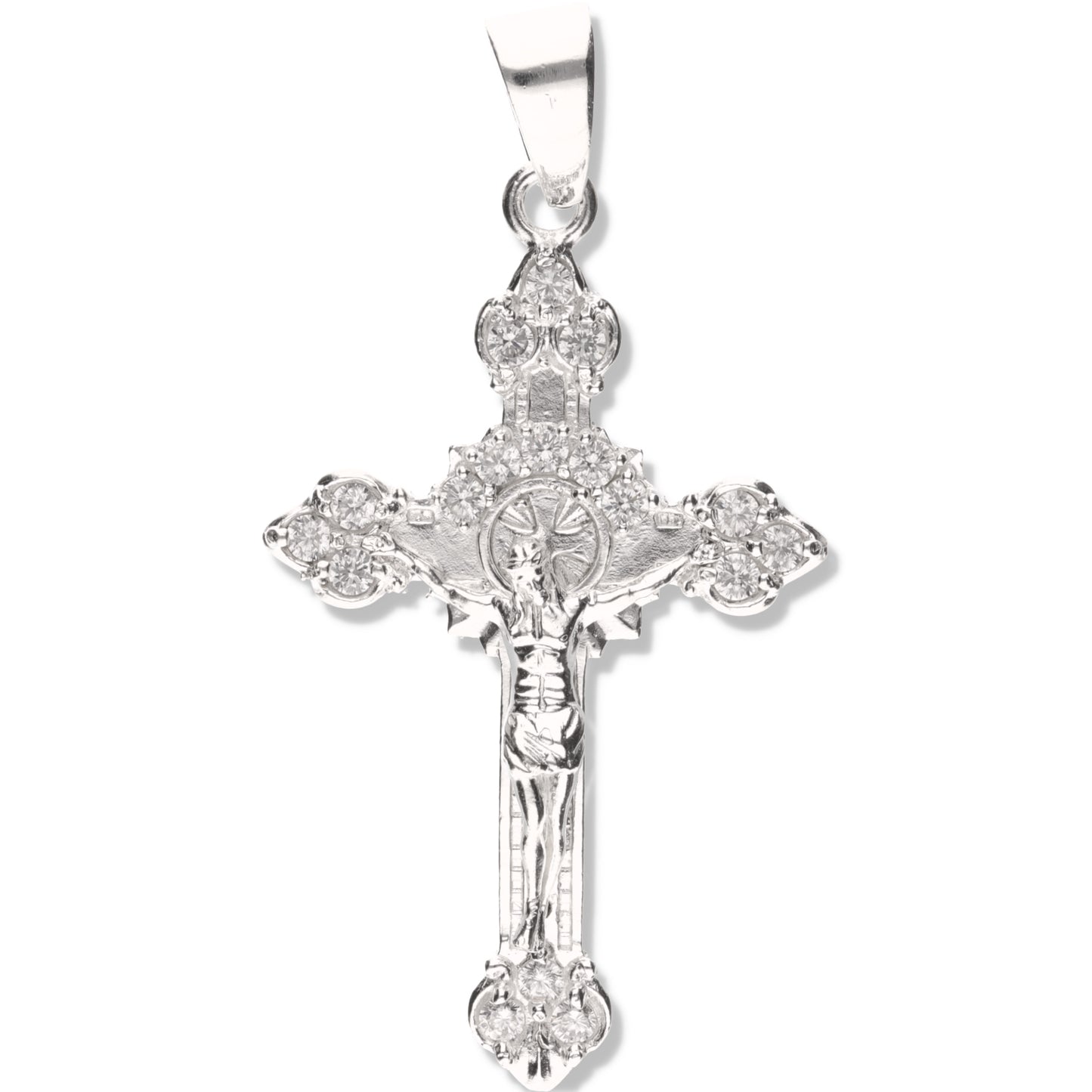 Cruz Ornamental Mini diamantada con Piedra Con Cristo de Plata 925